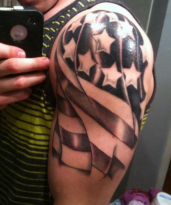 The American Flag Tattoo with a dark color will camouflage with the light kin body to give swagger look