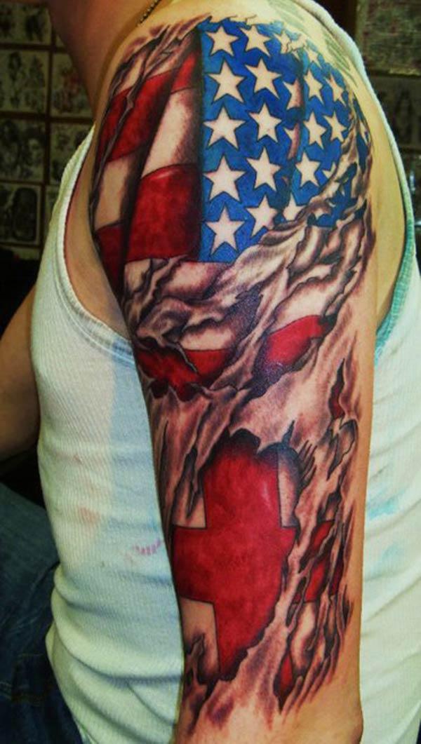 American Flag Tattoo on the left should make a man look marvelous 