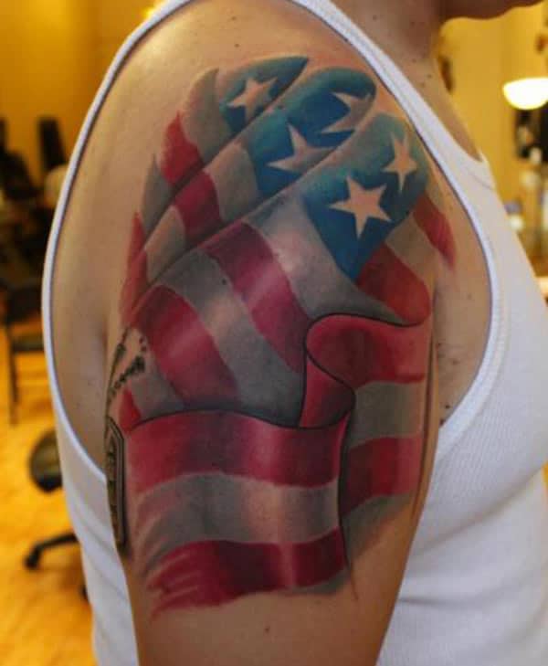 American Flag Tattoo on the right arm make a man have an august look