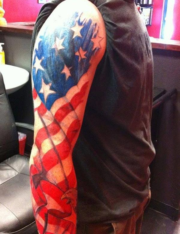 American Flag Tattoo on the right arm, make men look more attractive