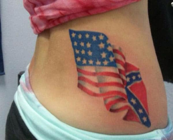 American Flag Tattoo on the side of the belly brings a feminist look