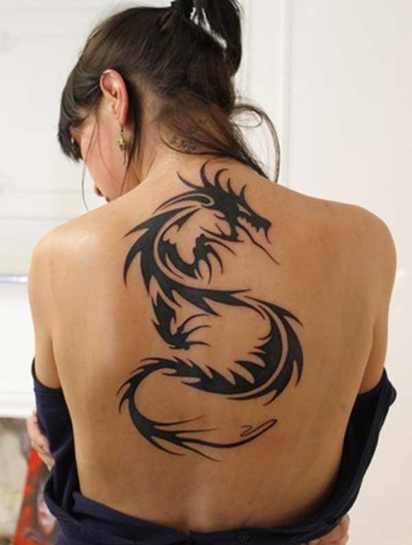 simple dragon tattoo design idea for girl back