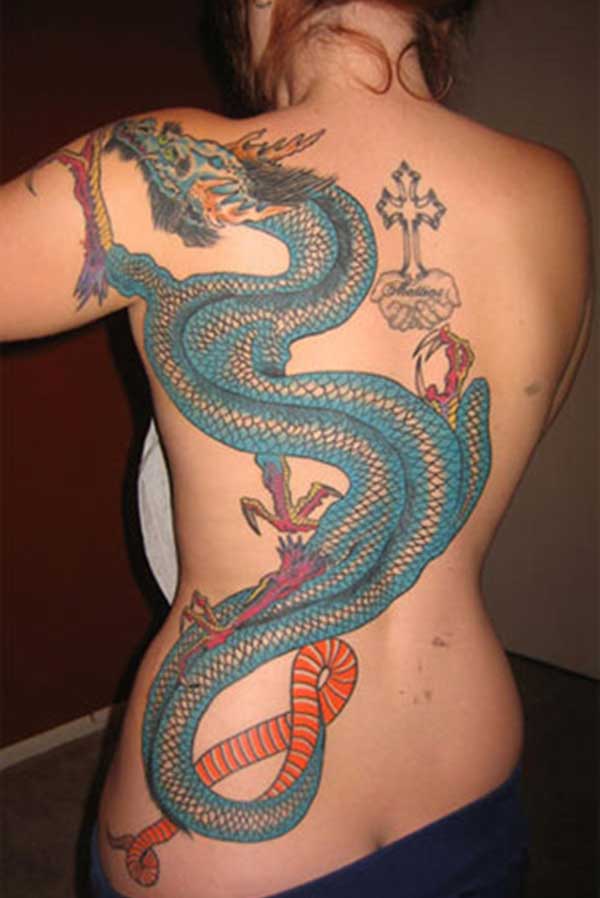 extraordinary dragon tattoo on women back