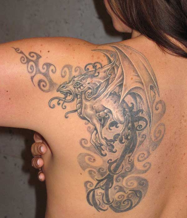 Simple dragon tattoos on girl back