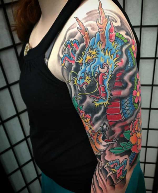 Shoulder Dragon tattoo design idea for girls