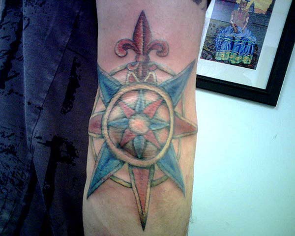 compass elbow tattoo ink idea for men