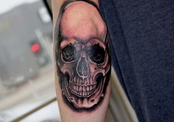skull elbow tattoo design idea for men