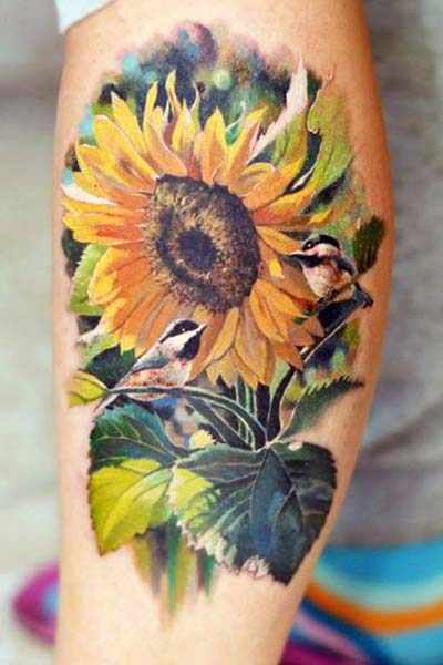 sunflower tattoo on elbow for boys