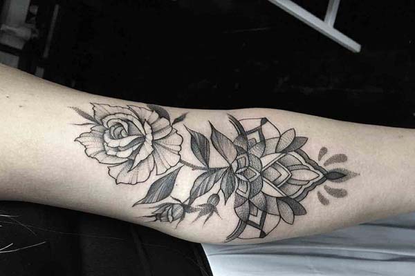 inner elbow flower tattoo design idea for girls