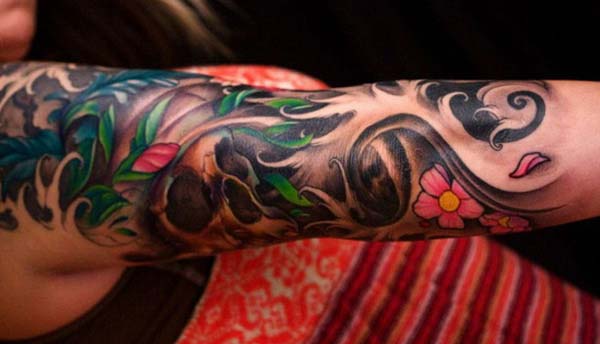 shoulder to elbow tattoo design idea for women