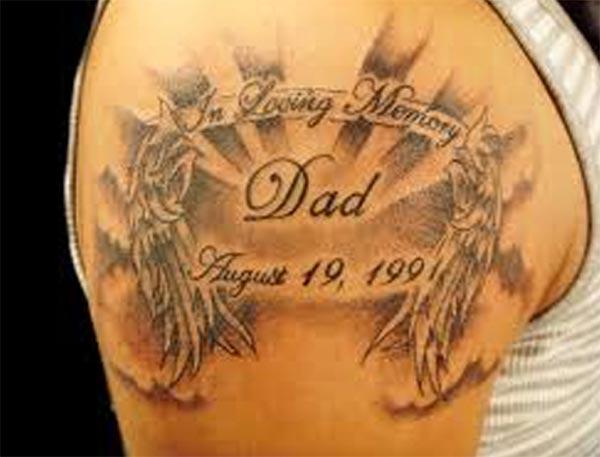 Rip dad tattoo on the shoulder