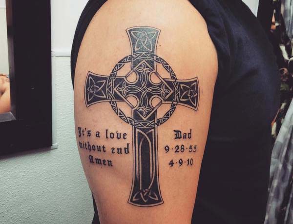 Big cross rip dad tattoo design on the shoulder