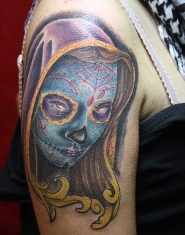 Day of dead tattoo idea on shoulder for girl