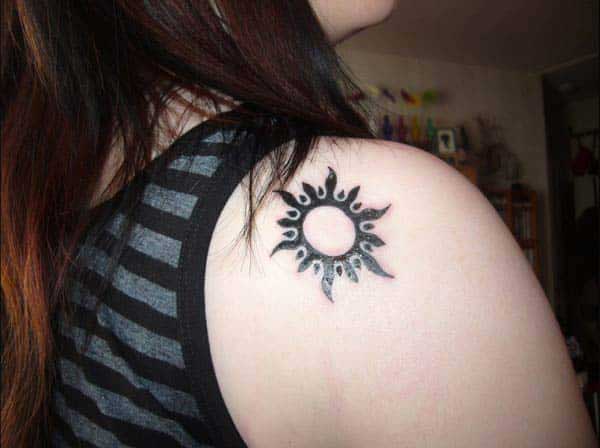 Sun tattoo design ink ideas for girls on shoulder