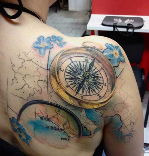 Compass tattoo ink idea for girls shoulder