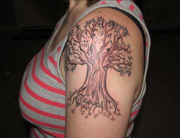 Tree tattoo design idea for womens shoulder