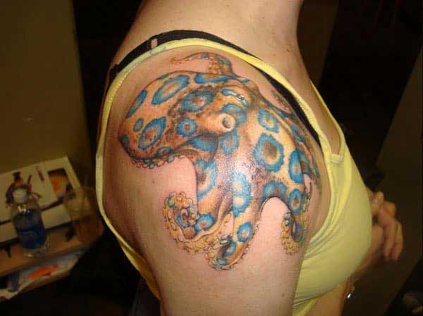 Octopus shoulder tattoo idea for women