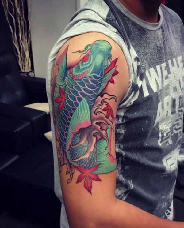 Guys Koi Fish Shoulder Tattoo
