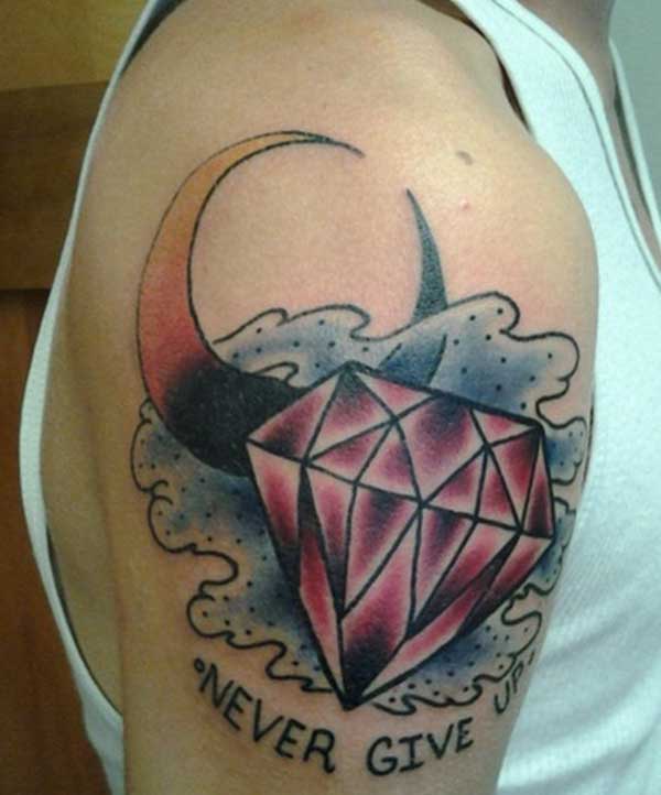 Words & Diamond Shoulder Tattoo