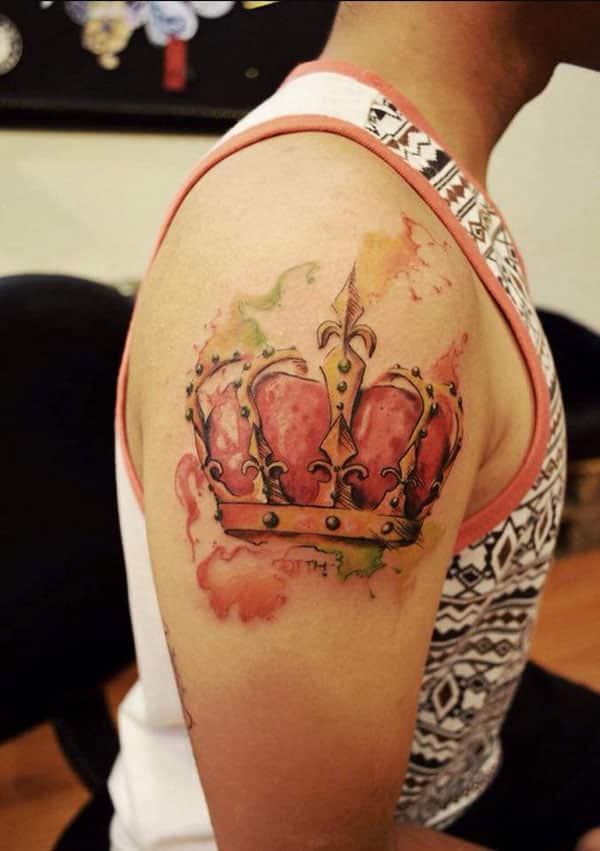crown tattoo ink design idea for men shoulder