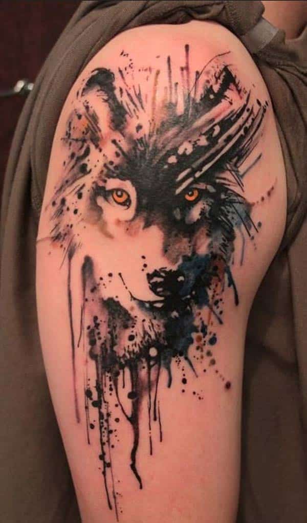 Artistic Wolf Shoulder Tattoo