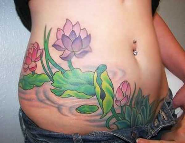 stomach flower tattoos