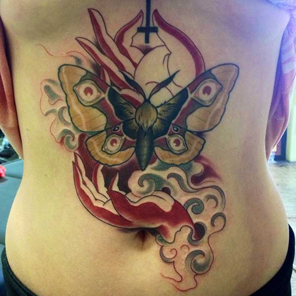 butterfly stomach tattoos