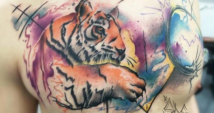 Chest Watercolor Tattoos for Men