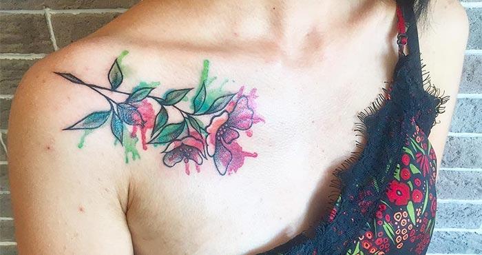 Watercolor Front Shoulder Tattoos for Girls