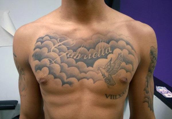 Cloud Tattoo on the chest makes a man look cute