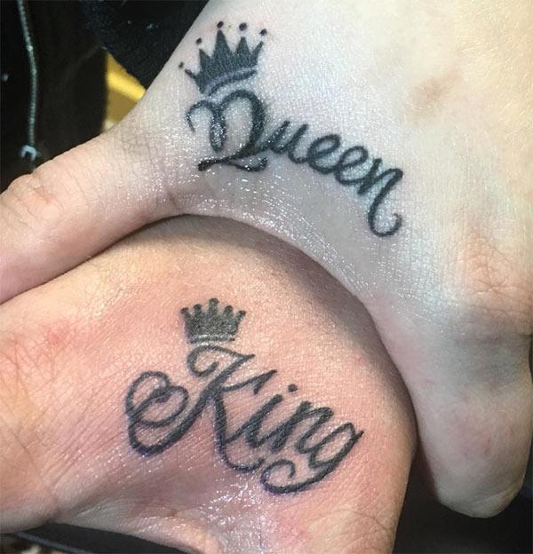 King and Queen Tattoos on the hand with black ink mix make it more captivating