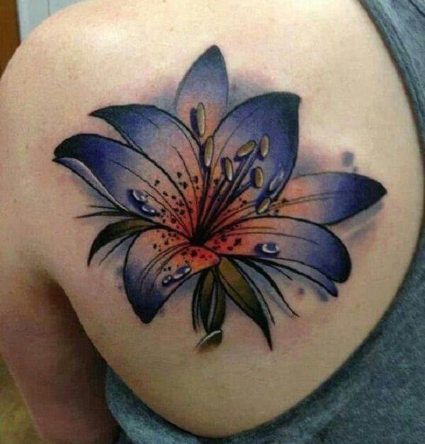 Lily tattoo with a purple ink design brings a gorgeous look