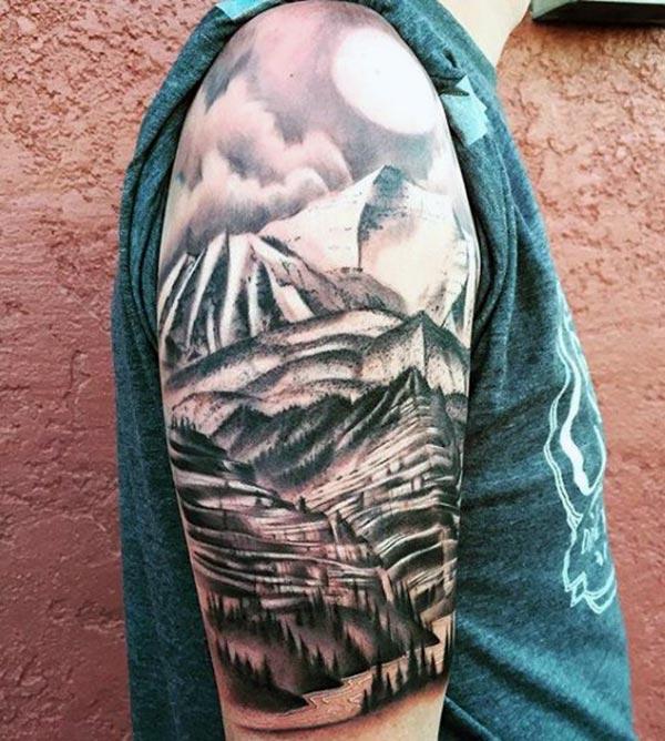 Mountain Tattoo on the shoulder makes a man look foxy