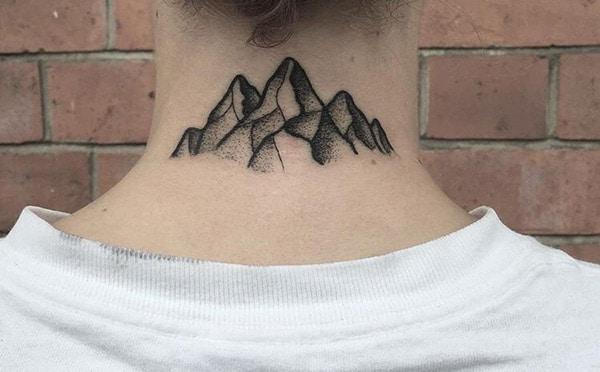 Mountain Tattoo on the back neck brings the gorgeous look