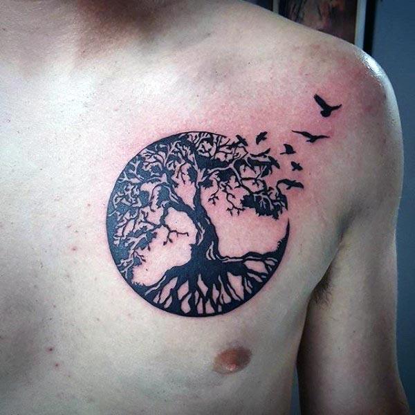 The Tree of Life tattoo on the upper chest make a man have a majestic appearance 
