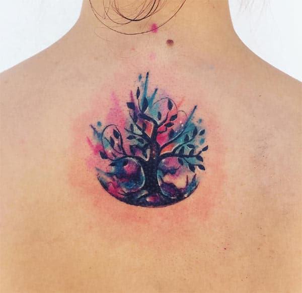 This bright Tree of Life tattoo design ink to make girls look more charismatic