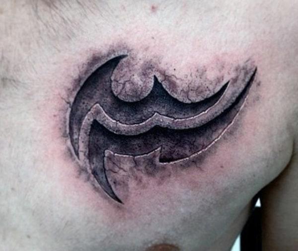 Engraved Aquarius tattoo adds on the muscular appeal to men