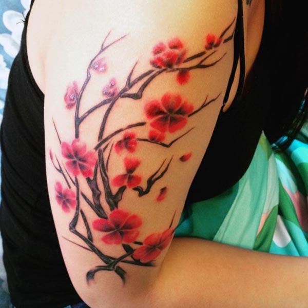 Cherry Blossom on the shoulder makes a girl alluring