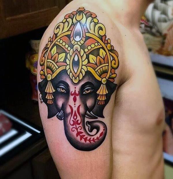 Ultimate Lord Ganesha Shoulder Tattoo ink idea for boys