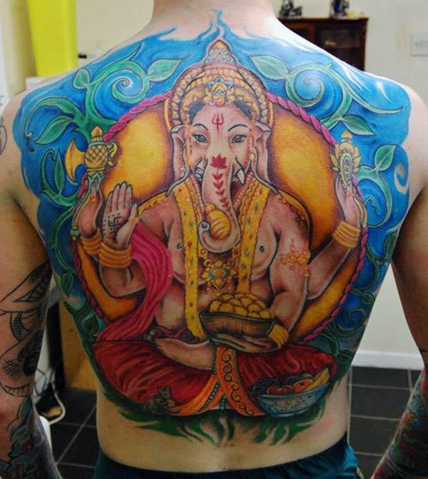 Full Back Ganpati tattoo design idea for guys