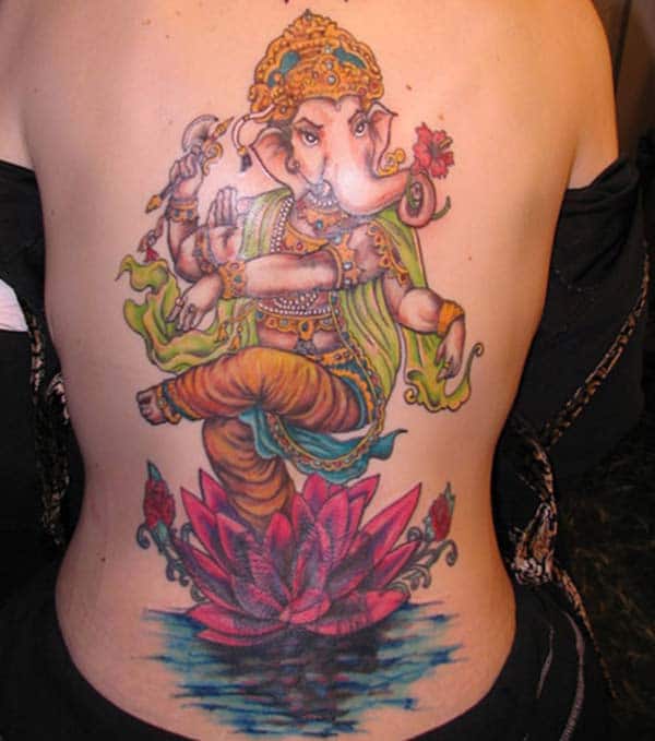 Full Back Ganpati tattoo ink idea for girls