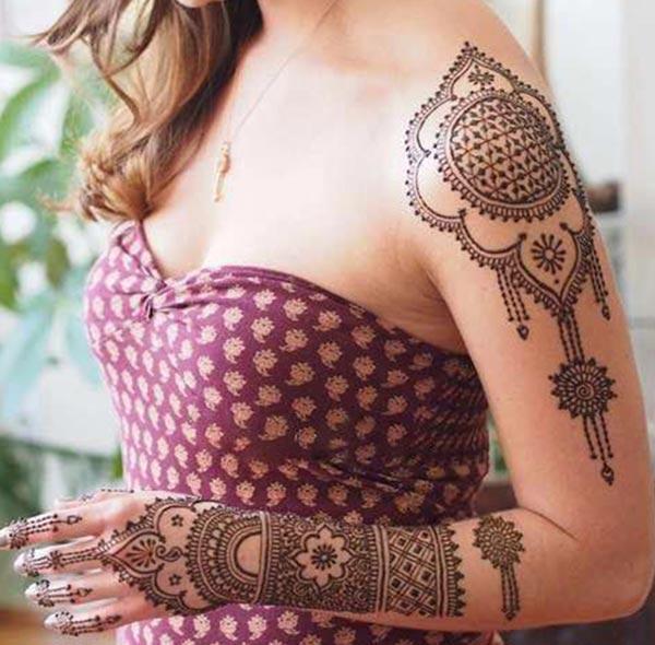 Full arm Mehndi tattoo designs idea