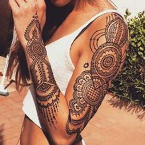 Full arm Mehndi tattoo designs idea