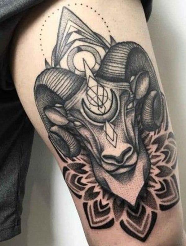 Cool Aries tattoo design idea for upper arm