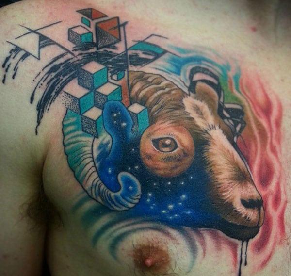 The Aries tattoo idea on upper chest for men