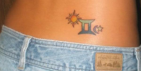 The small but best Gemini tattoo idea on the lower back of the female
