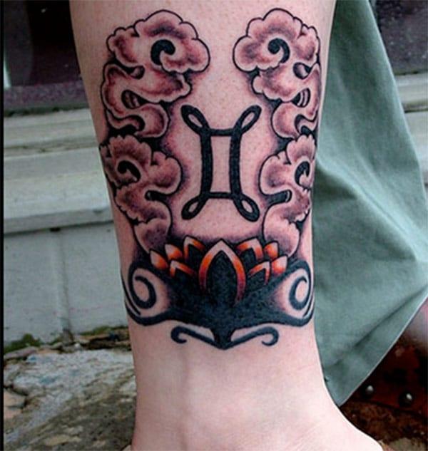 Cool colorful Gemini symbol tattoo idea for females