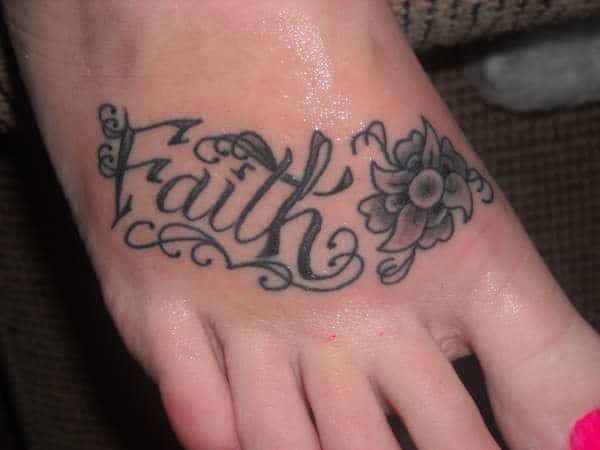 makes a divine faith tattoo on foot to flaunt it
