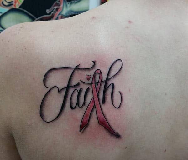 the Red black Faith tattoo on your back is simply pretty