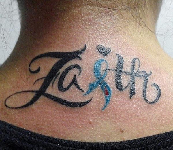The blue black faith tattoo shows the real character of men